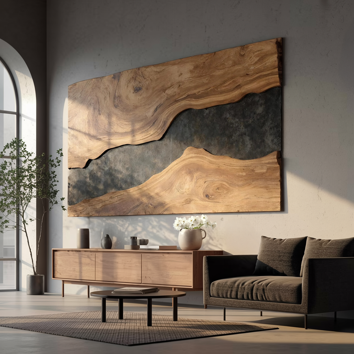 Mid Century Rectangular Wooden Wall Art For Living Room
