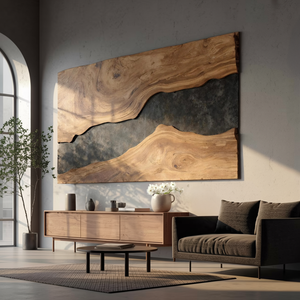 Mid Century Rectangular Wooden Wall Art For Living Room