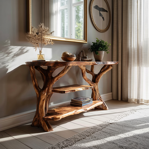 Mid Century Wooden Live Edge Console Table For Modern Furniture Decor