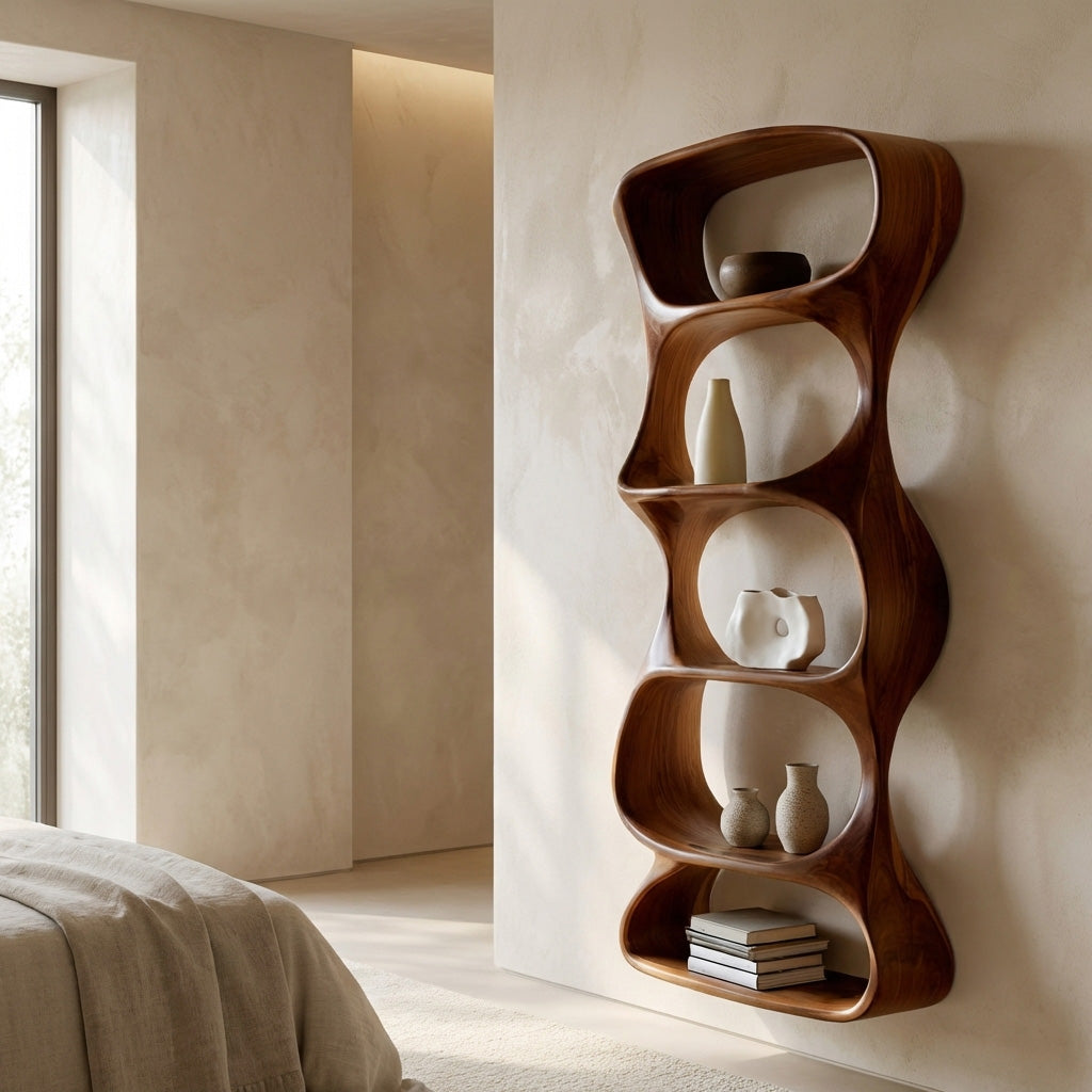 Modern Organic Wall Shelf Natural Wood For Living Room