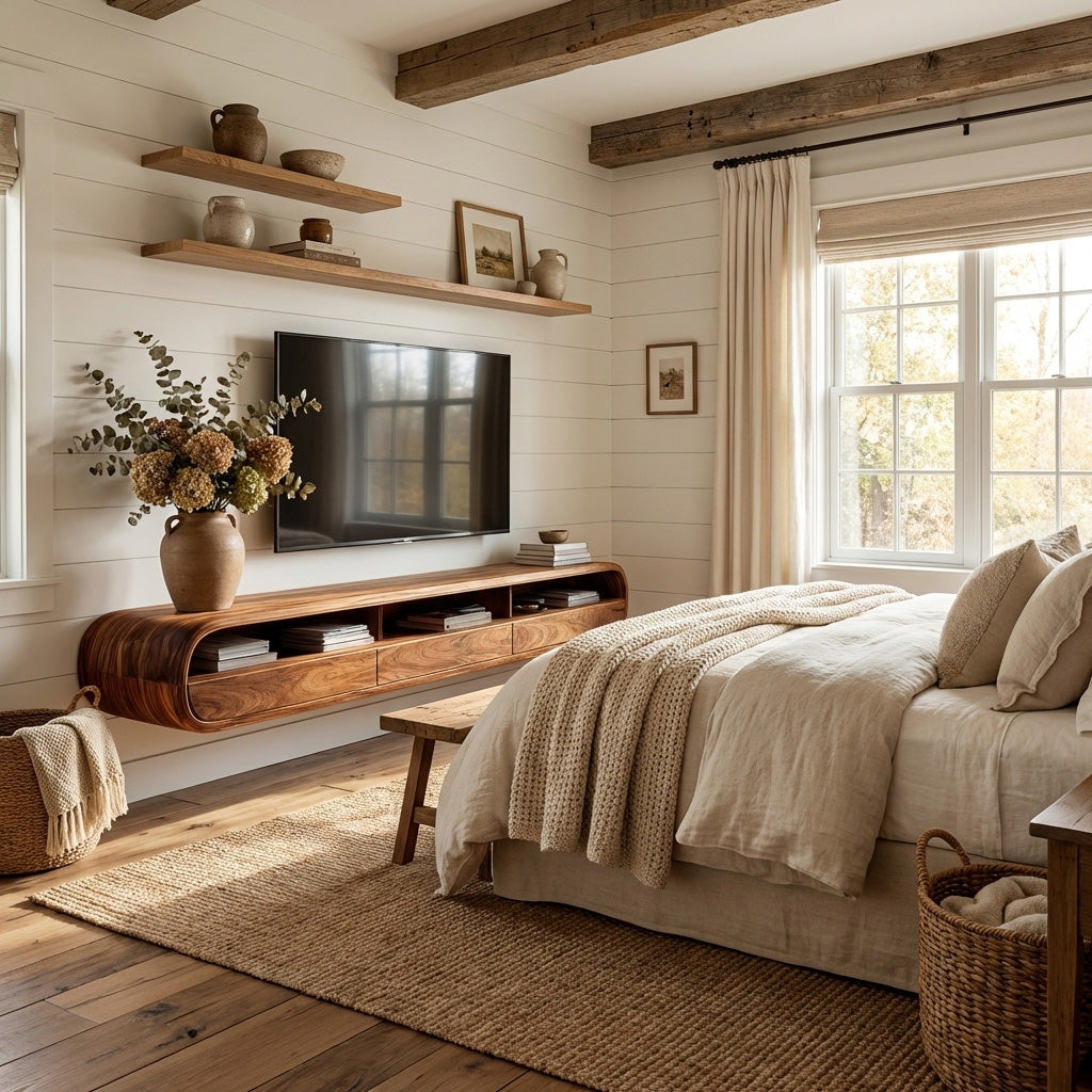 Modern Natural Wood Wall Mounted TV Cabinet For Living Room
