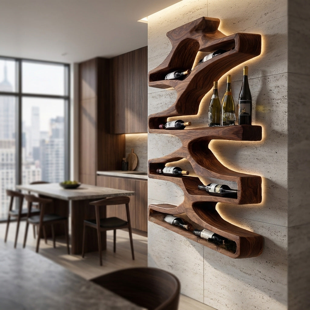Contemporary Wall Wine Storage Natural Wood For Dining Room