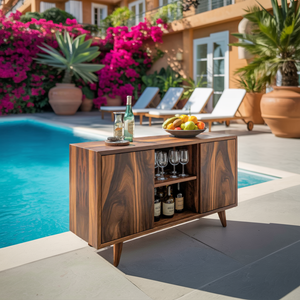 Mid Century Outdoor Bar Cabinet With Wine Storage For Patio
