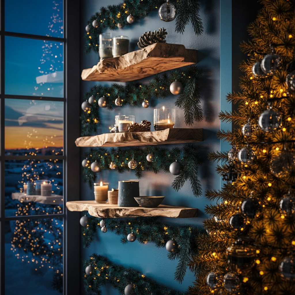 Mid Century Solid Wood Floating Shelf For Bedroom Xmas Decor