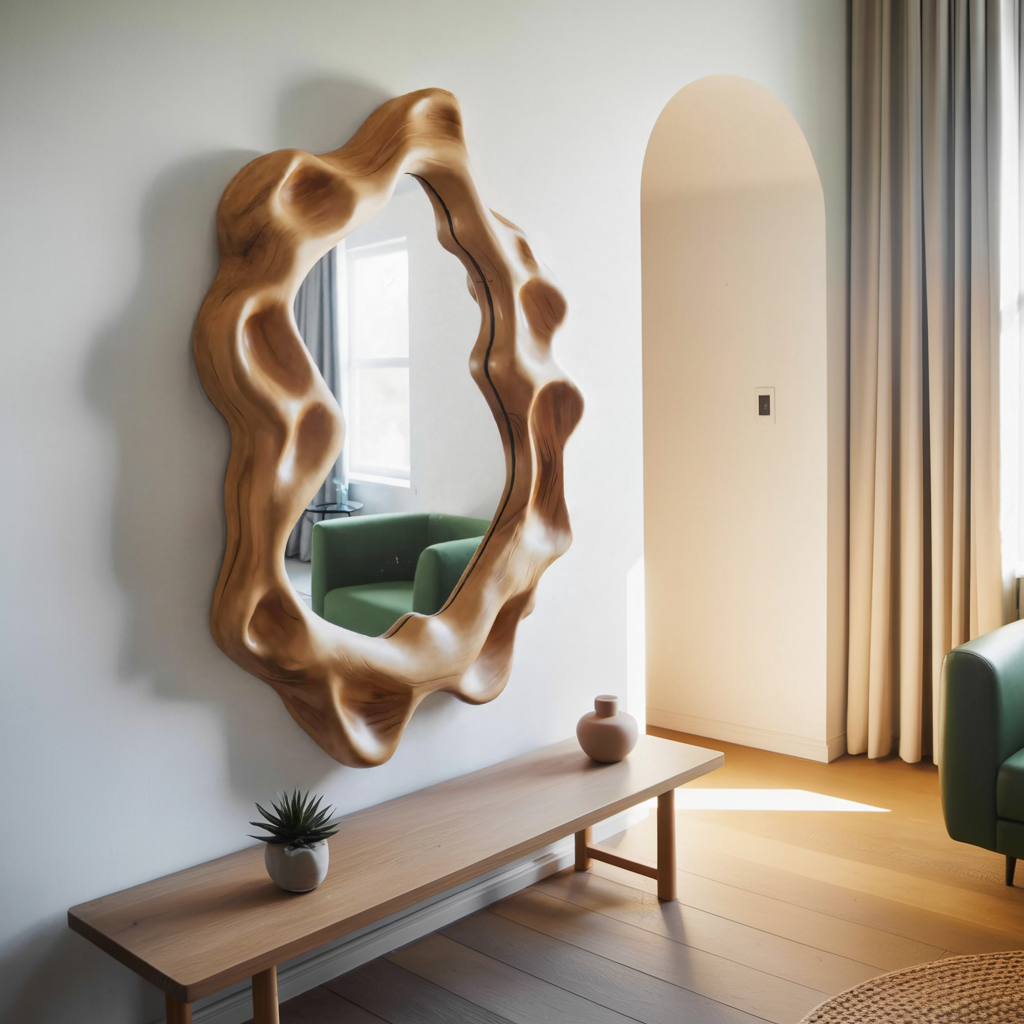 Organic Wall Mirror With Wavy Frame For Entryway Living Room And Bedroom
