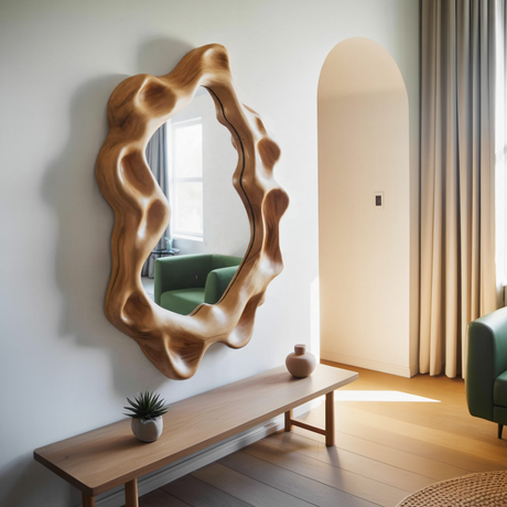 Organic Wall Mirror With Wavy Frame For Entryway Living Room And Bedroom