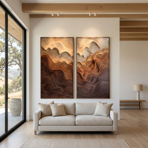 Modern Wood Wall Art Mountain Carved Design For Interior Decor