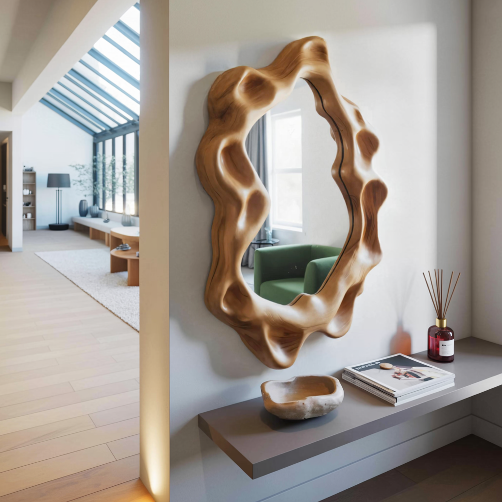 Organic Wall Mirror With Wavy Frame For Entryway Living Room And Bedroom
