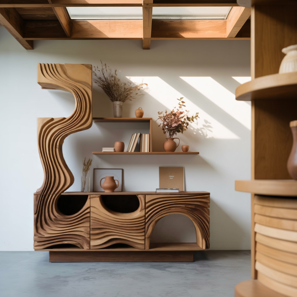 Wavy Sculptural TV Console Media Cabinet For Living Room And Lounge