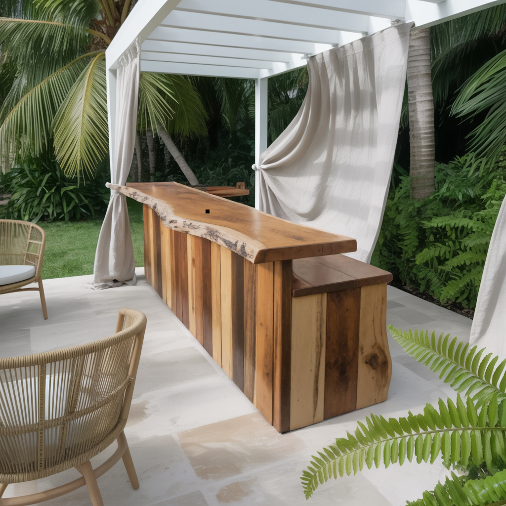 Rustic Live Edge Outdoor Bar Table For Patio Or Garden