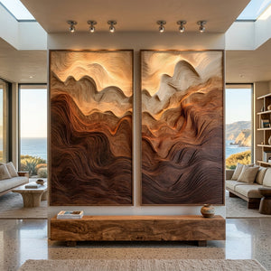 Modern Wood Wall Art Mountain Carved Design For Interior Decor