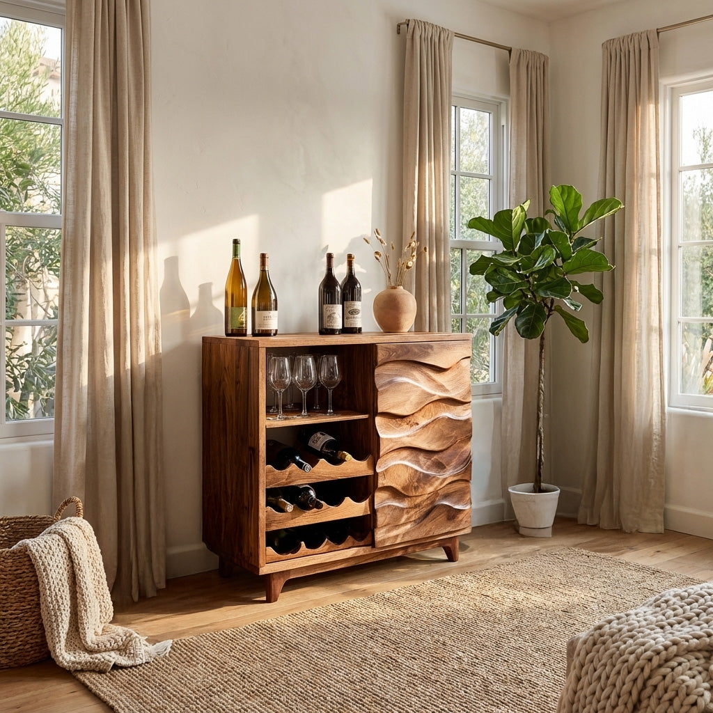 Modern Wine Cabinet Natural Wood For Dining Room