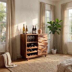 Modern Wine Cabinet Natural Wood For Dining Room