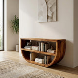 Organic Wooden Console Table With Storage For Living Room