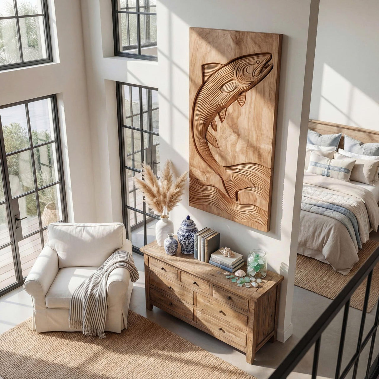 Minimalist Fish Wood Wall Sculpture For Rustic Farmhouse Home Decor