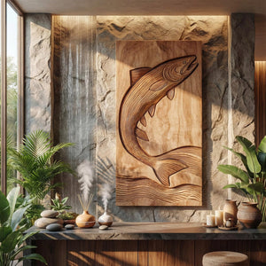 Minimalist Fish Wood Wall Sculpture For Rustic Farmhouse Home Decor