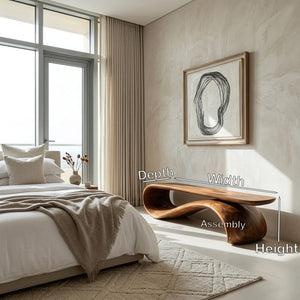 Modern Sculptural Wood Bench For Hallway Accent Decor
