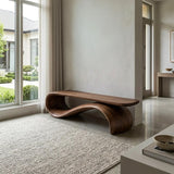 Modern Sculptural Wood Bench For Hallway Accent Decor