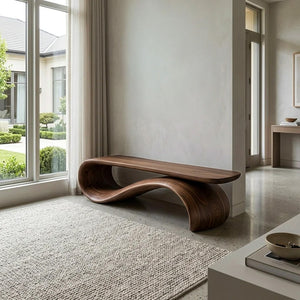 Modern Sculptural Wood Bench For Hallway Accent Decor