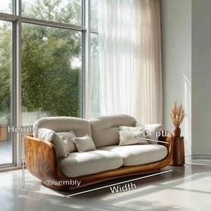 Organic Wooden Sofa With Rounded Edges For Living Room
