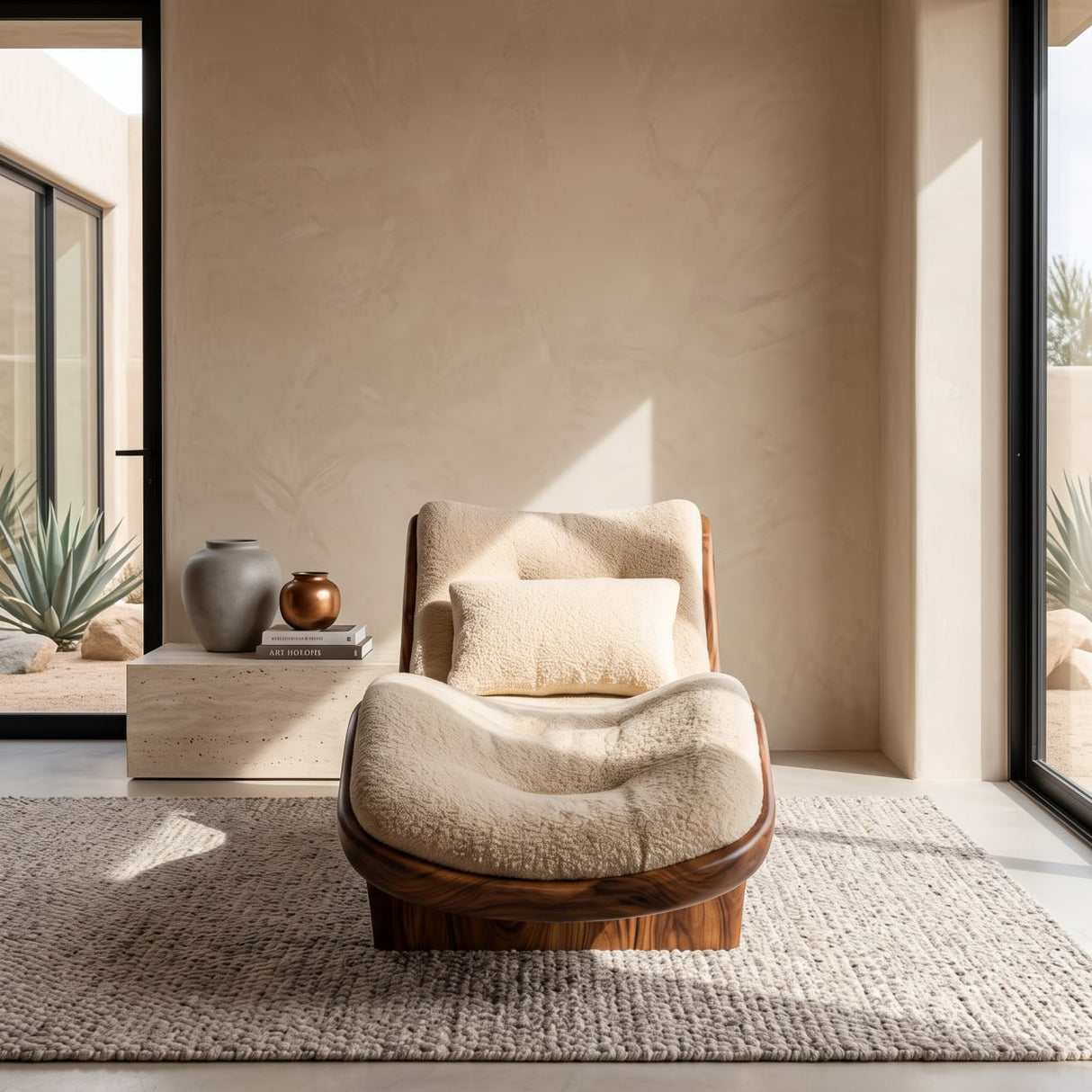 Organic Modern Natural Wood Lounge Chair For Reading Nook