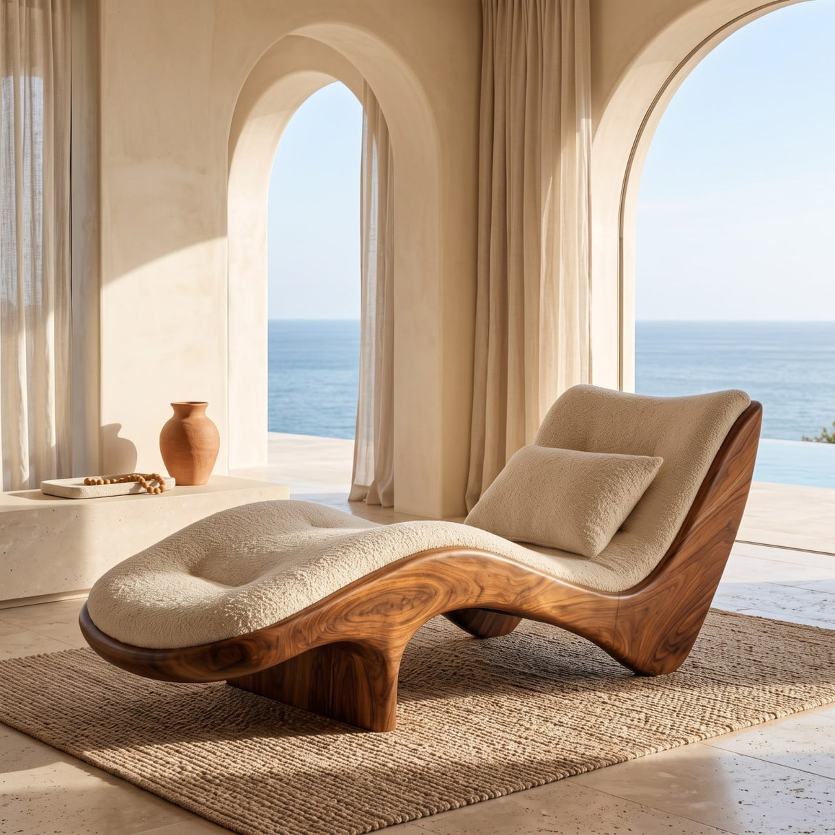 Organic Modern Natural Wood Lounge Chair For Reading Nook
