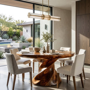 Contemporary Round Dining Table With Twisted Base For Dining Room