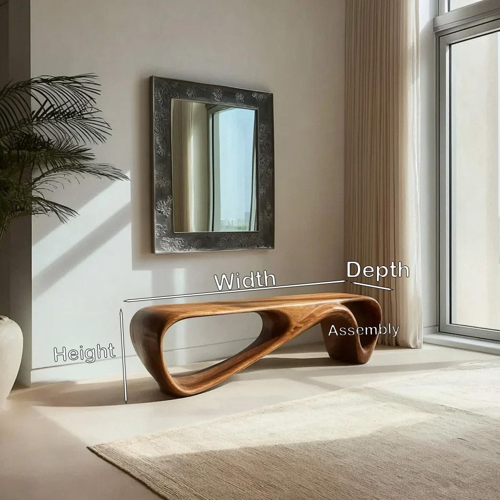 Curved Wooden Bench For Minimalist Living Room Decor