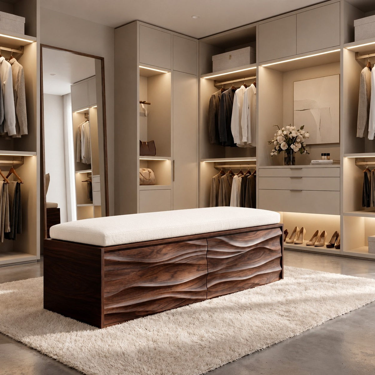 Organic Carved Storage Bench For Home Styles