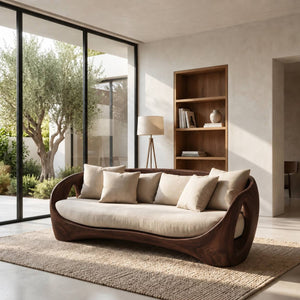 Sculptural Wooden Frame Sofa For Modern Living Room