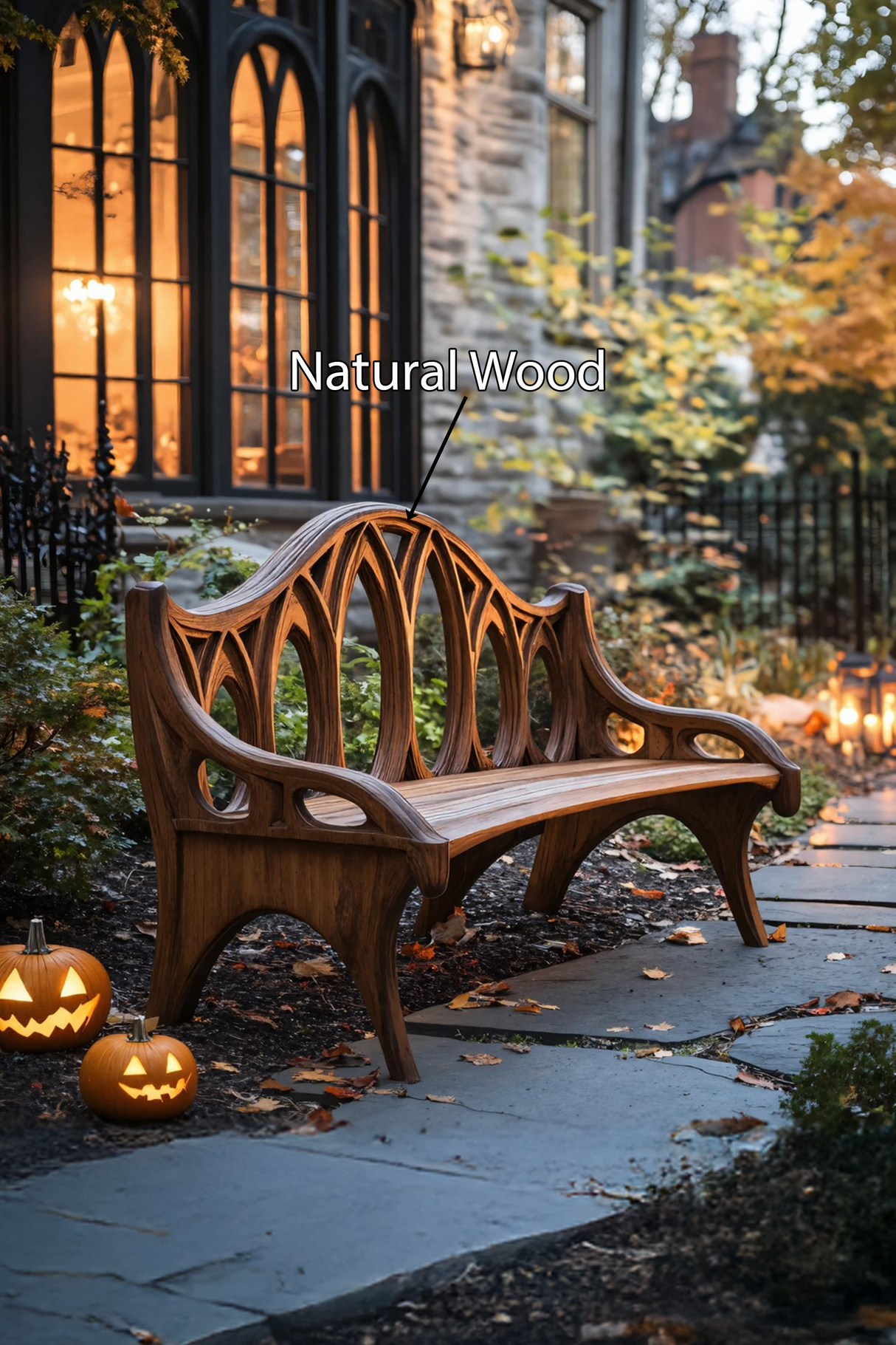 Farmhouse Solid Wood Halloween Bench For Outdoor Porch Design