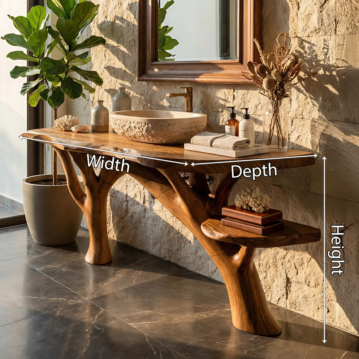 Mid Century Live Edge Vanity For Guest Bathroom Setup