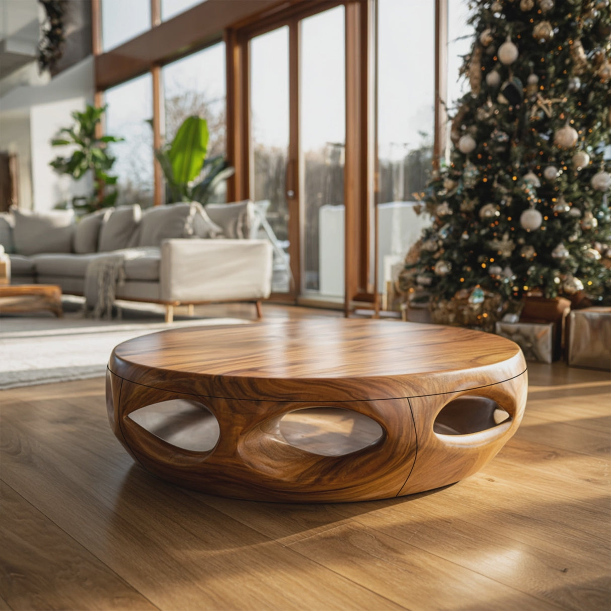 Rustic Solid Wood Low Coffee Table For Cozy Christmas Furniture