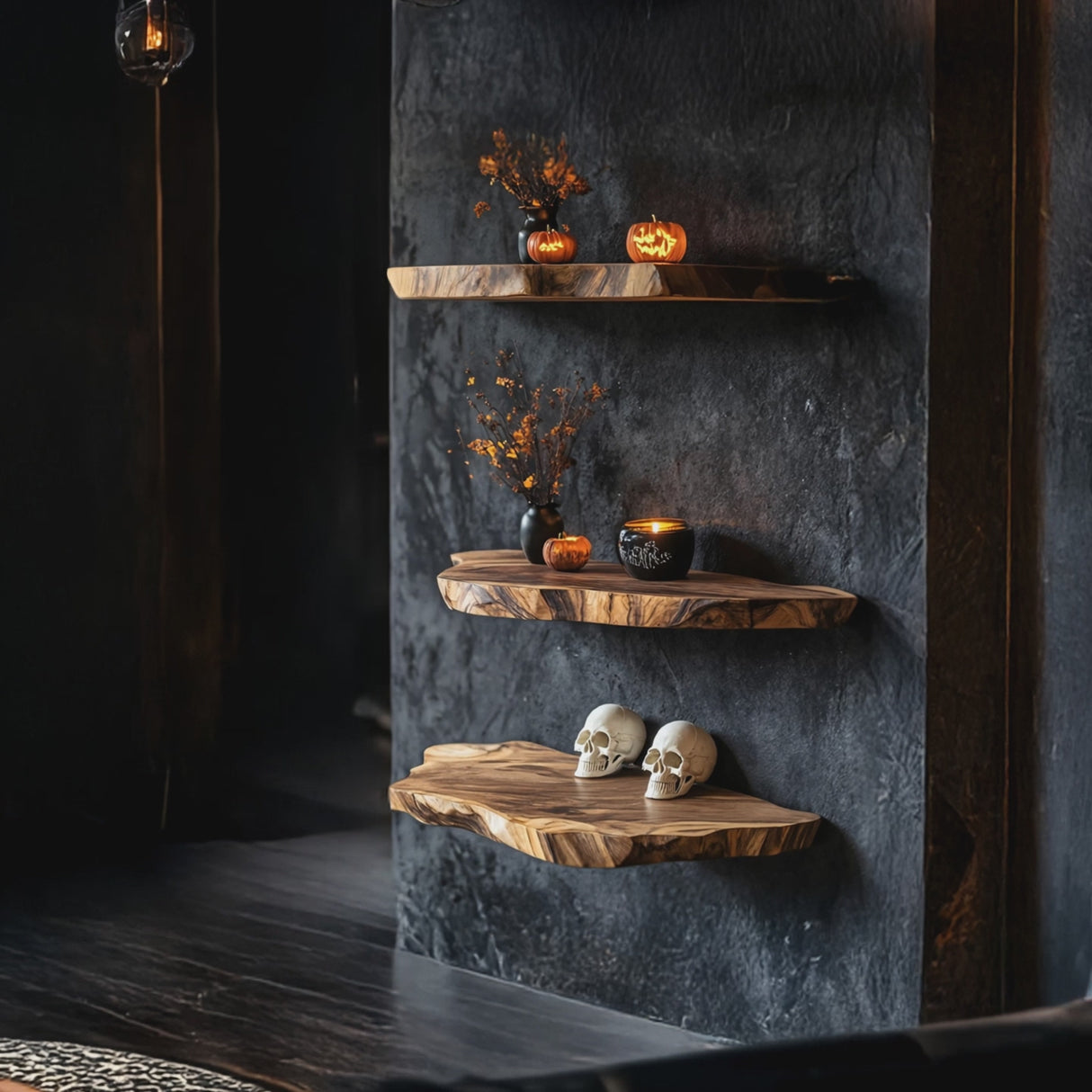 Handcrafted Solid Floating Shelf For Bedroom Unique Halloween Accent