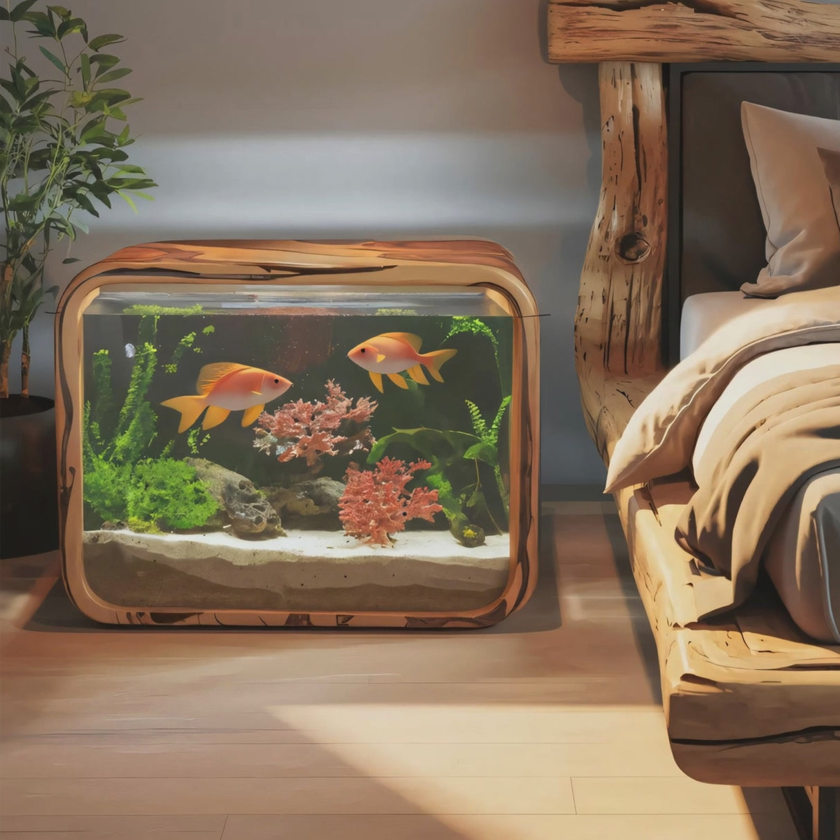 Modern Aquarium Nightstand With Storage For Bedroom And Living Room Display