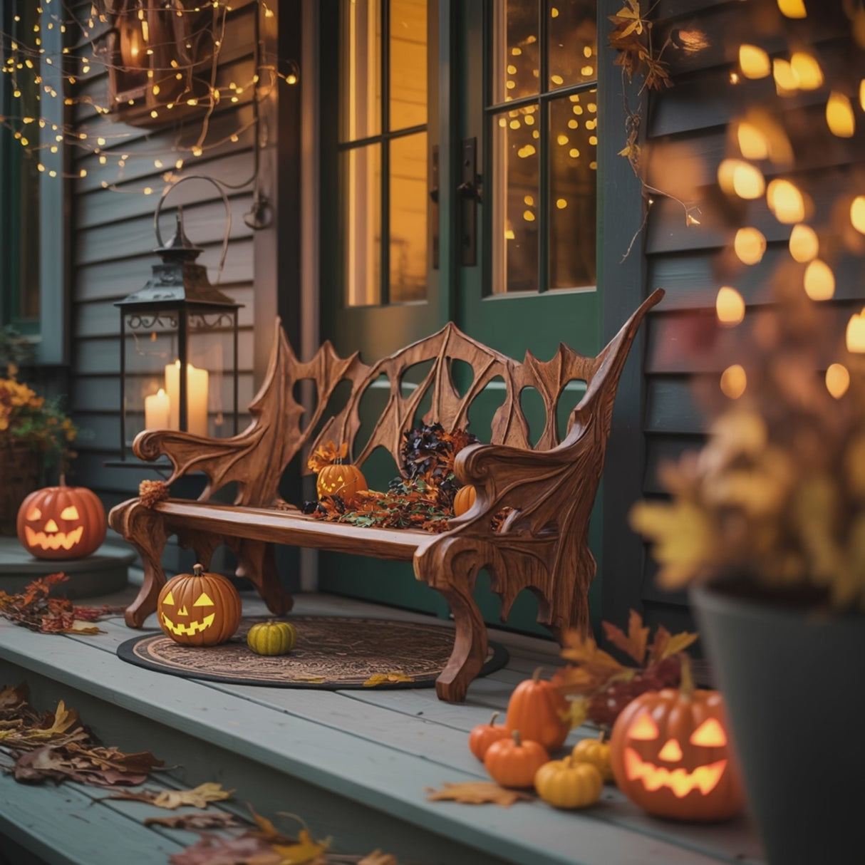 Mid Century Solid Wood Halloween Bench For Festive Outdoor Decor
