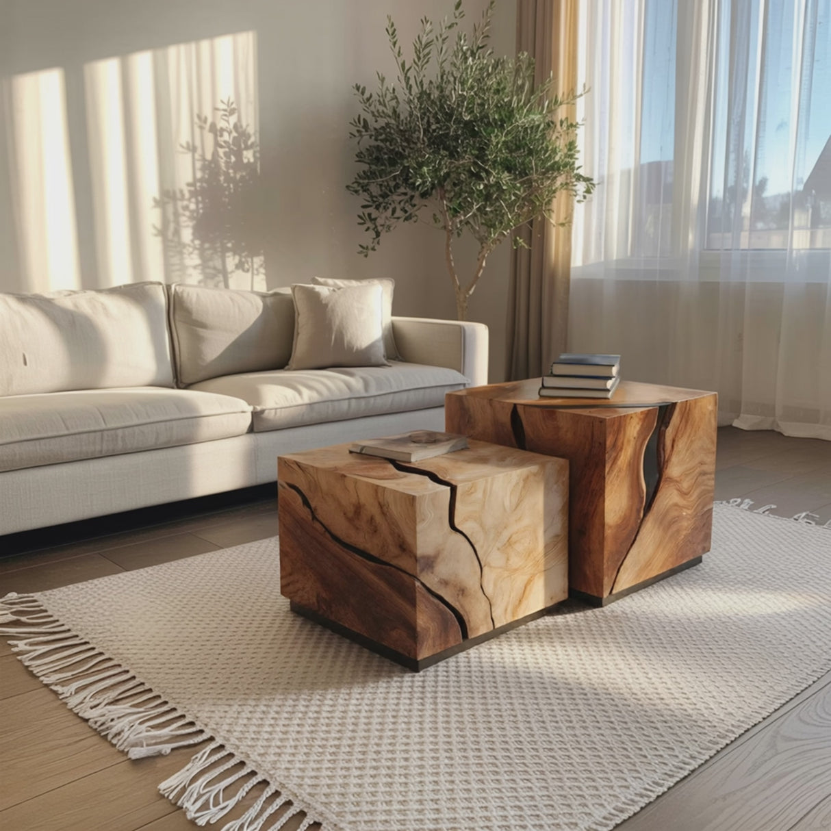 Mid Century Solid Wood Low Coffee Table For Living Room
