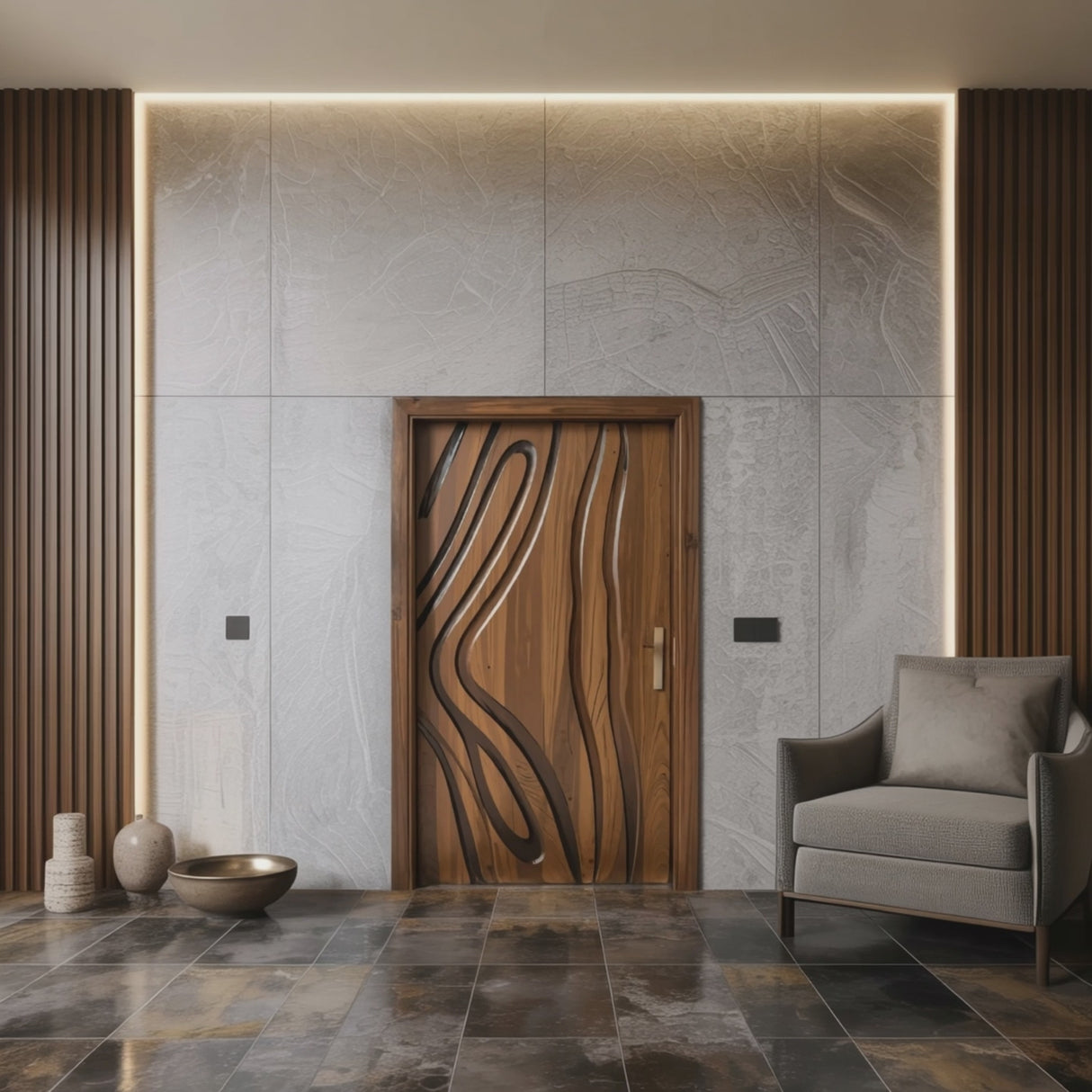Modern Carved Wooden Door For Interior Entryway