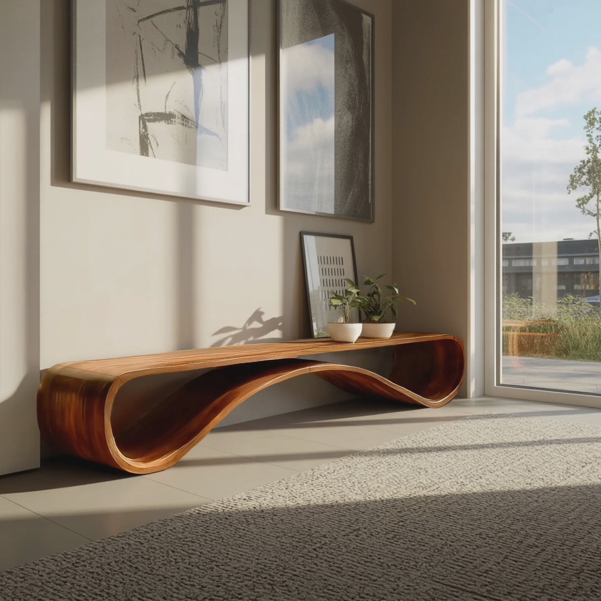 Contemporary Sleek Curved Bench For Entryway Or Home Decor