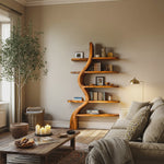 Artistic Wooden Bookshelf For Japandi Modern Interior