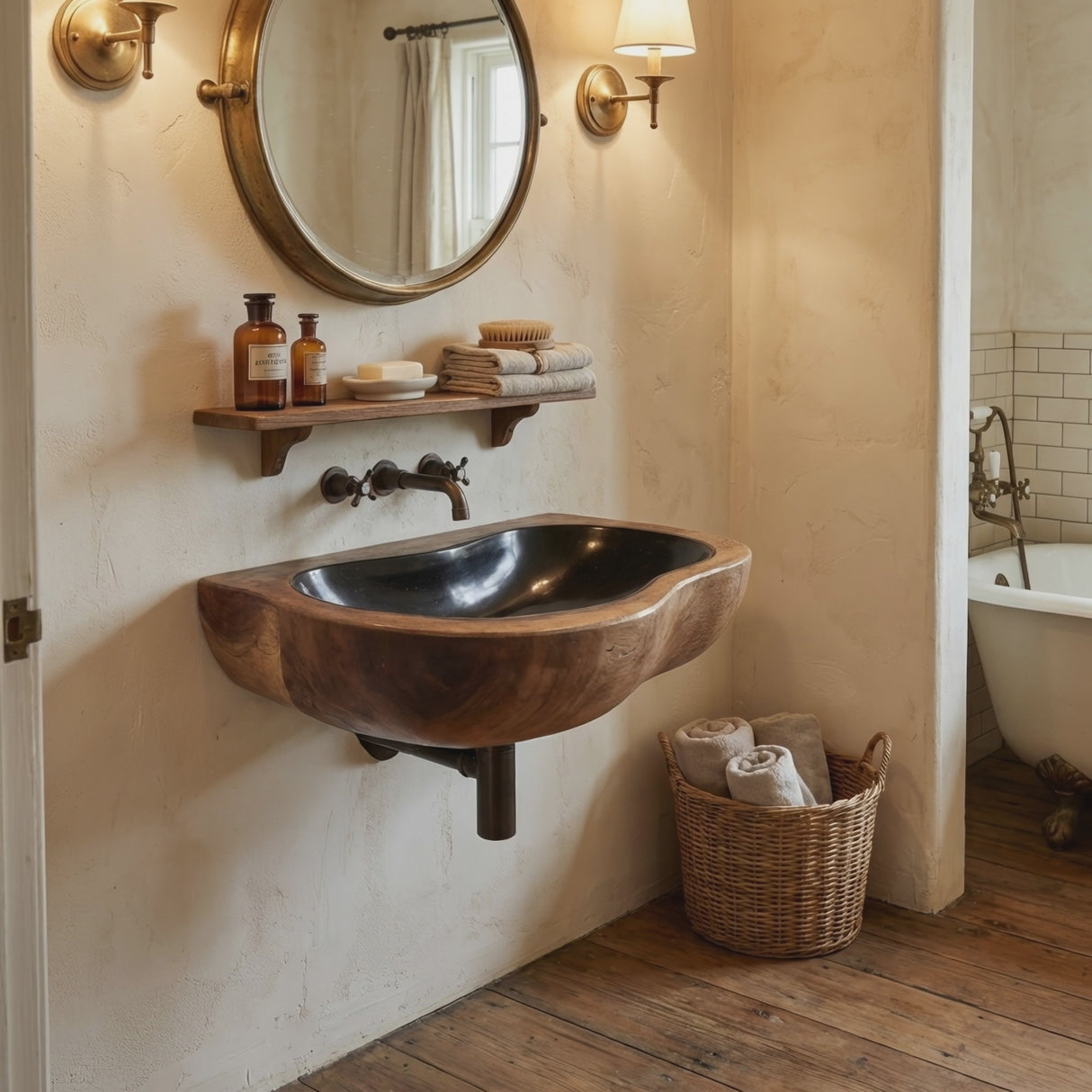Farmhouse Solid Wood Wash Basin For Rustic Bathroom Vanity Decor