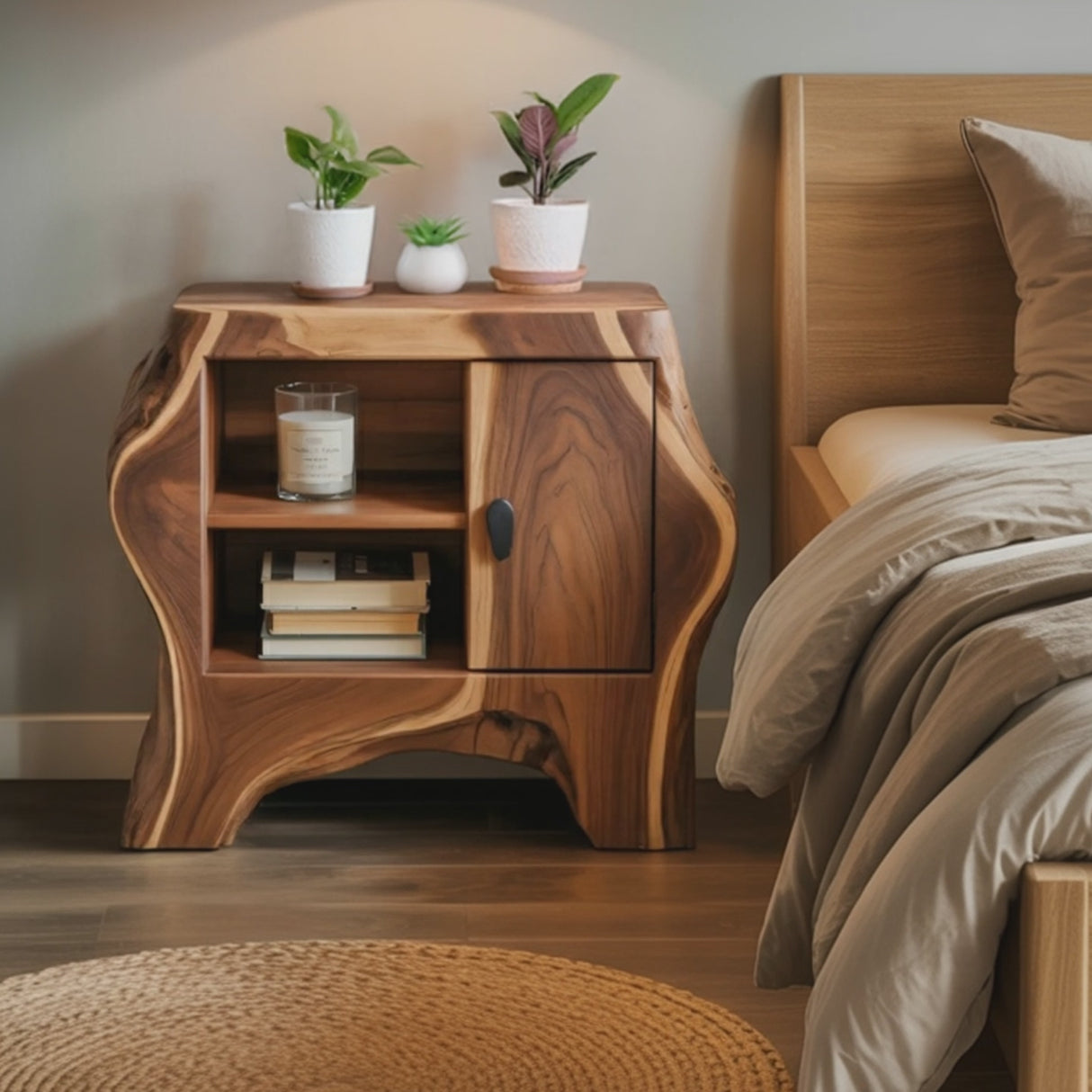 Organic Rustic Nightstand With Storage Cabinet For Bedroom Corner And Interior