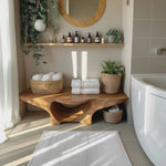 Organic Shower Bench With Curves And Storage Space For Bathroom