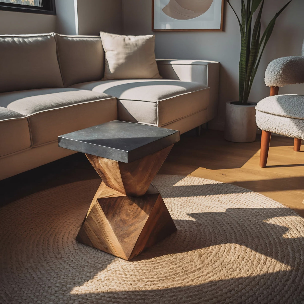 Farmhouse Solid Wood End Table For Cottage Living Room