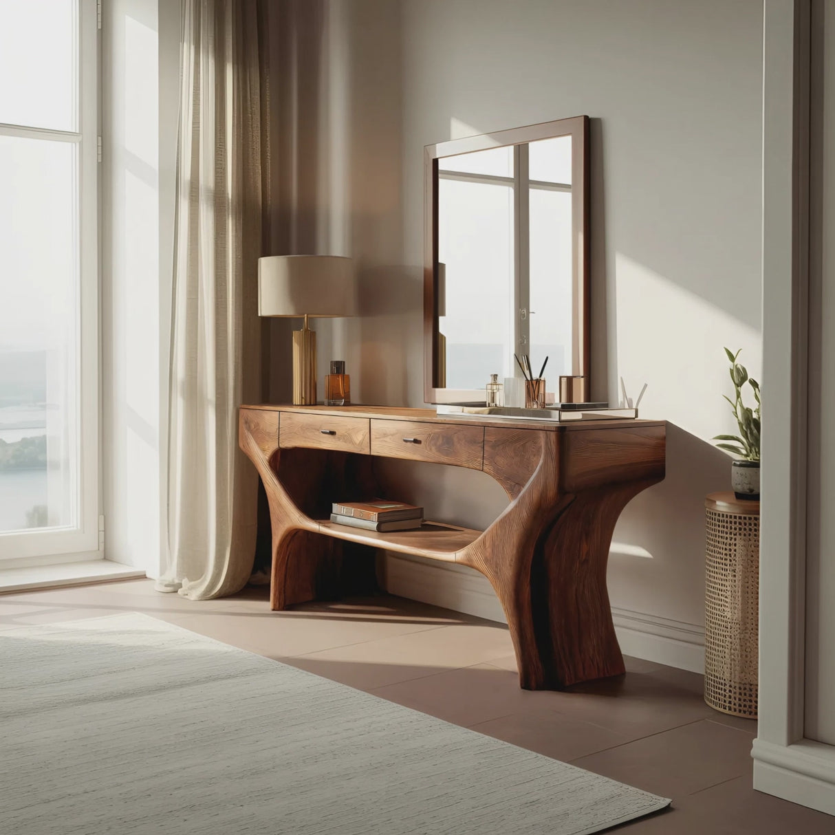 Artistic Handmade Vanity Table With Drawers For Bedroom