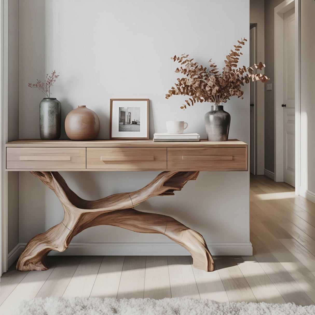 Mid Century Live Edge Entryway Table For Bedroom Rustic Accent