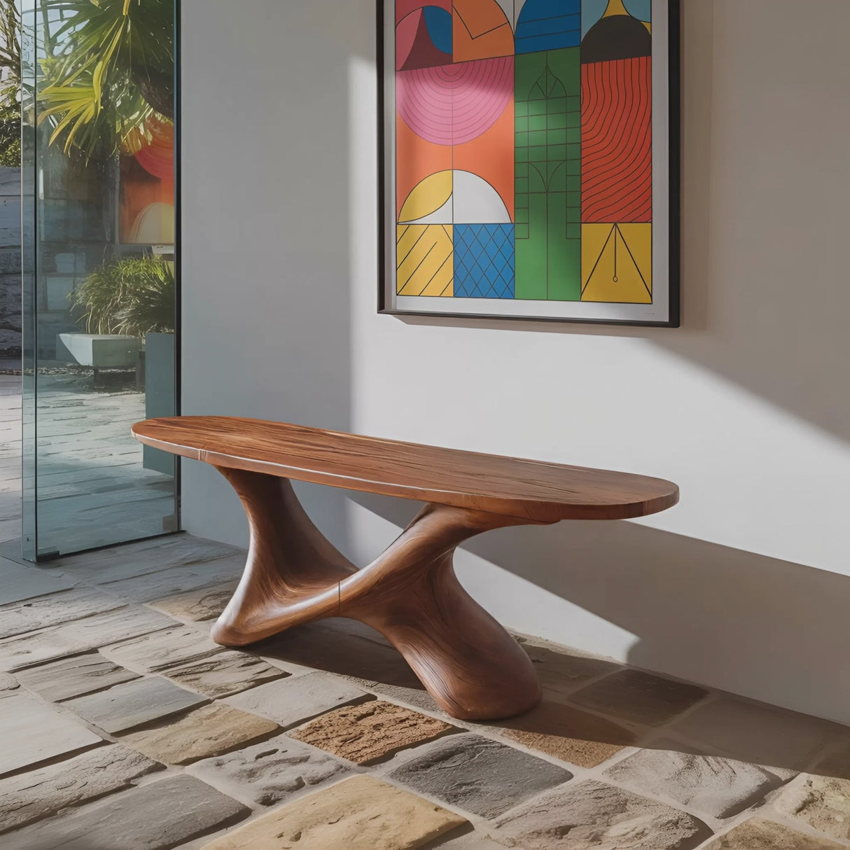 Modern Sculptural Bench With Twisted Base For Entryway