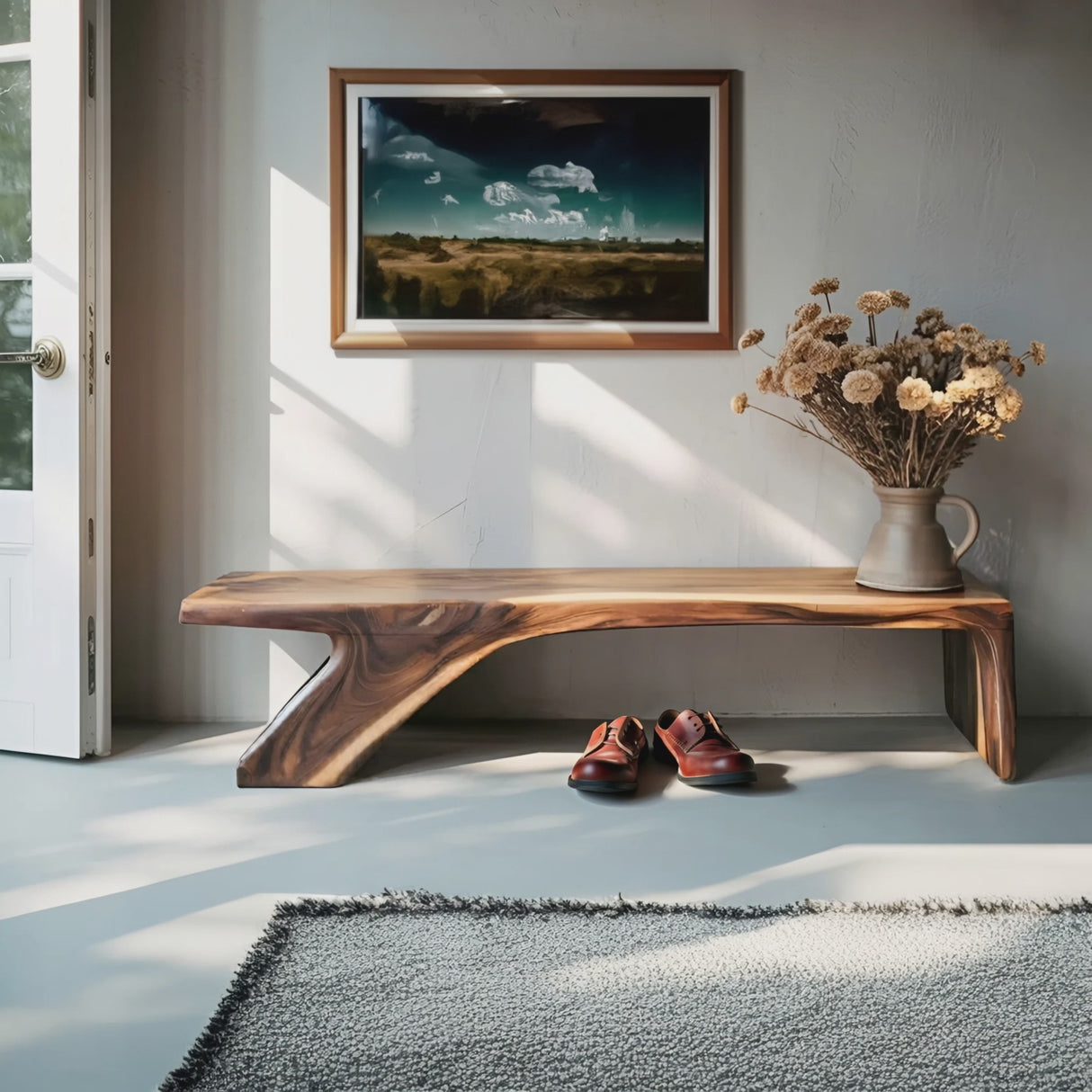 Architectural Bench With Sculpted Z Base For Entryway