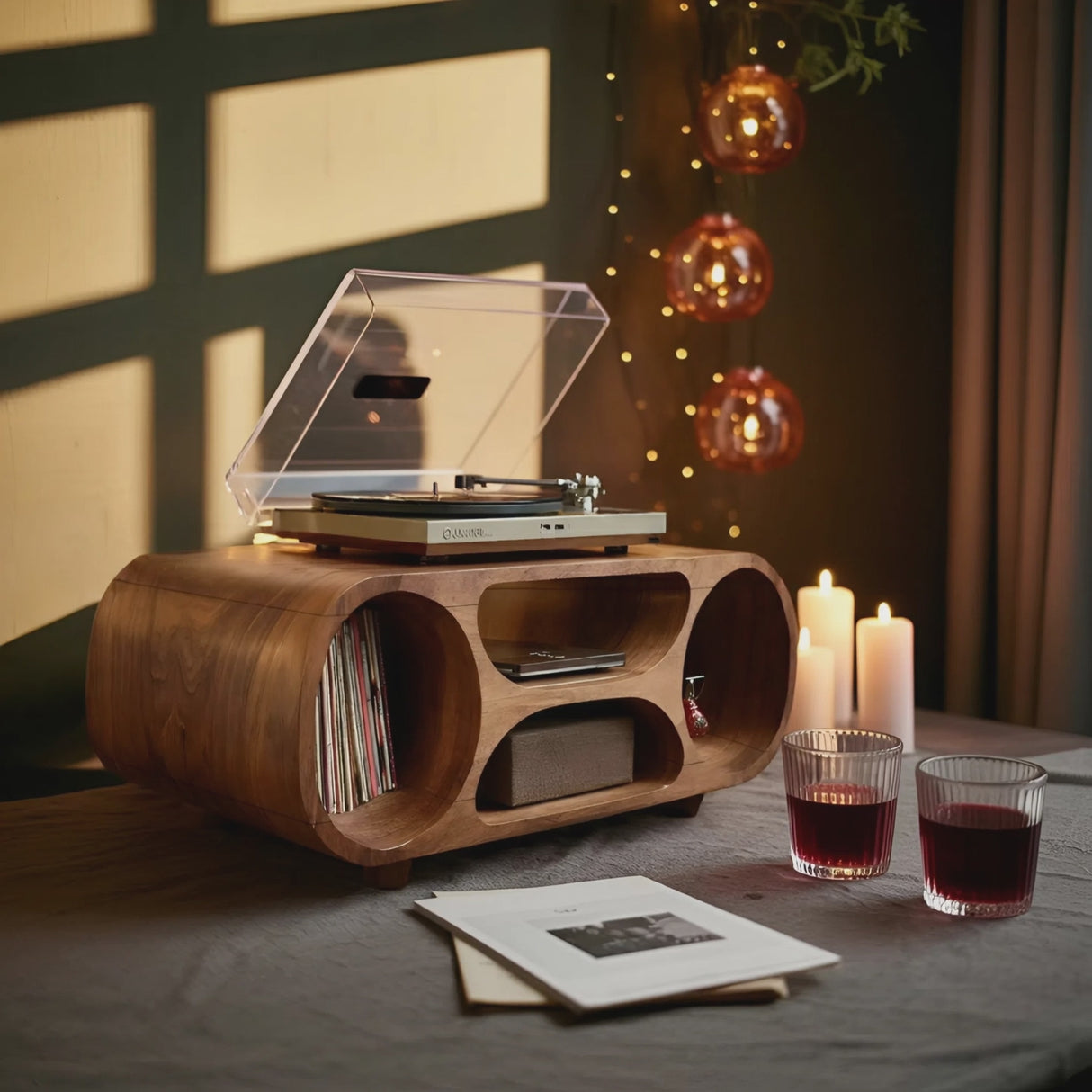 Handcrafted Solid Wood Record Stand For Holiday Home Decor