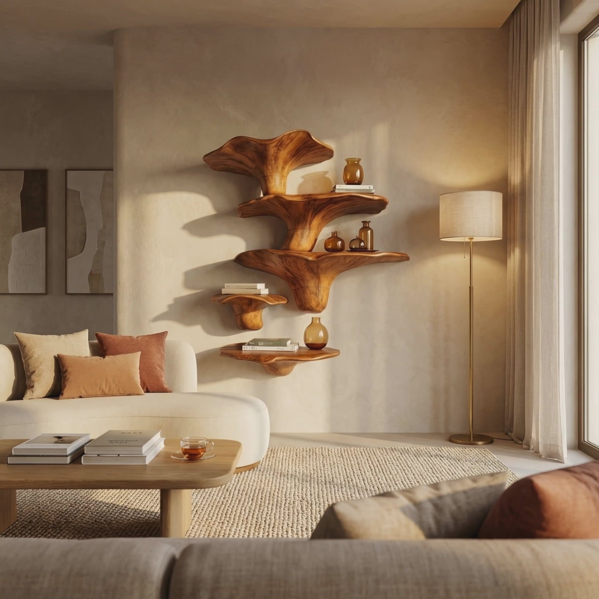 Modern Solid Wood Mushroom Shelf For Entryway Design And Display